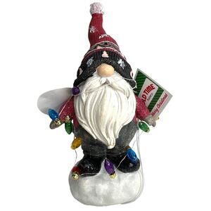 9in Nordic Elf Gnome with red christmas hat and shirt with lights.  NWT